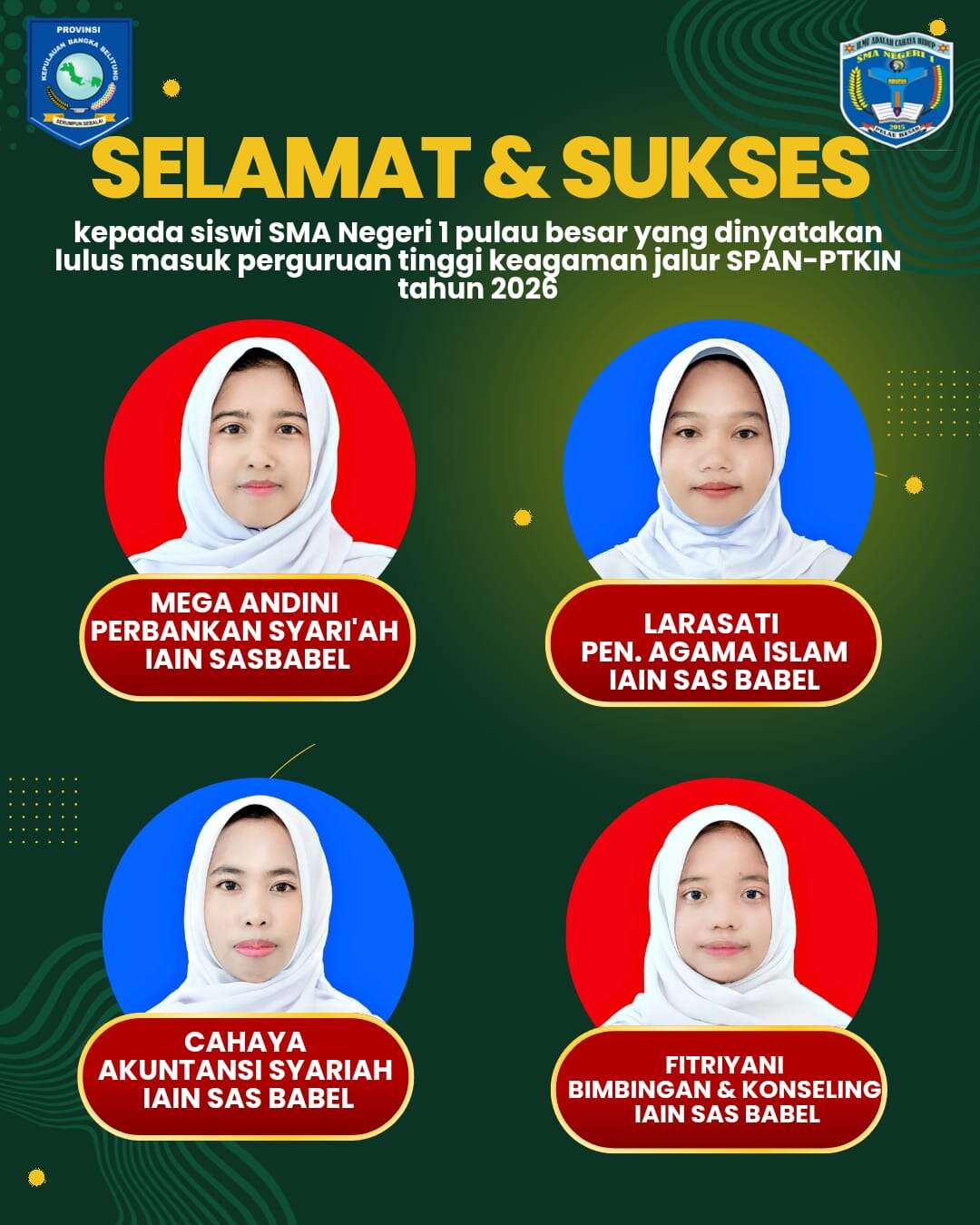 Siswa SMAN 1 Pulau Besar yang Lulus Perguruan Tinggi Keagamaan Jalur SPAN-PTKIN Tahun 2026